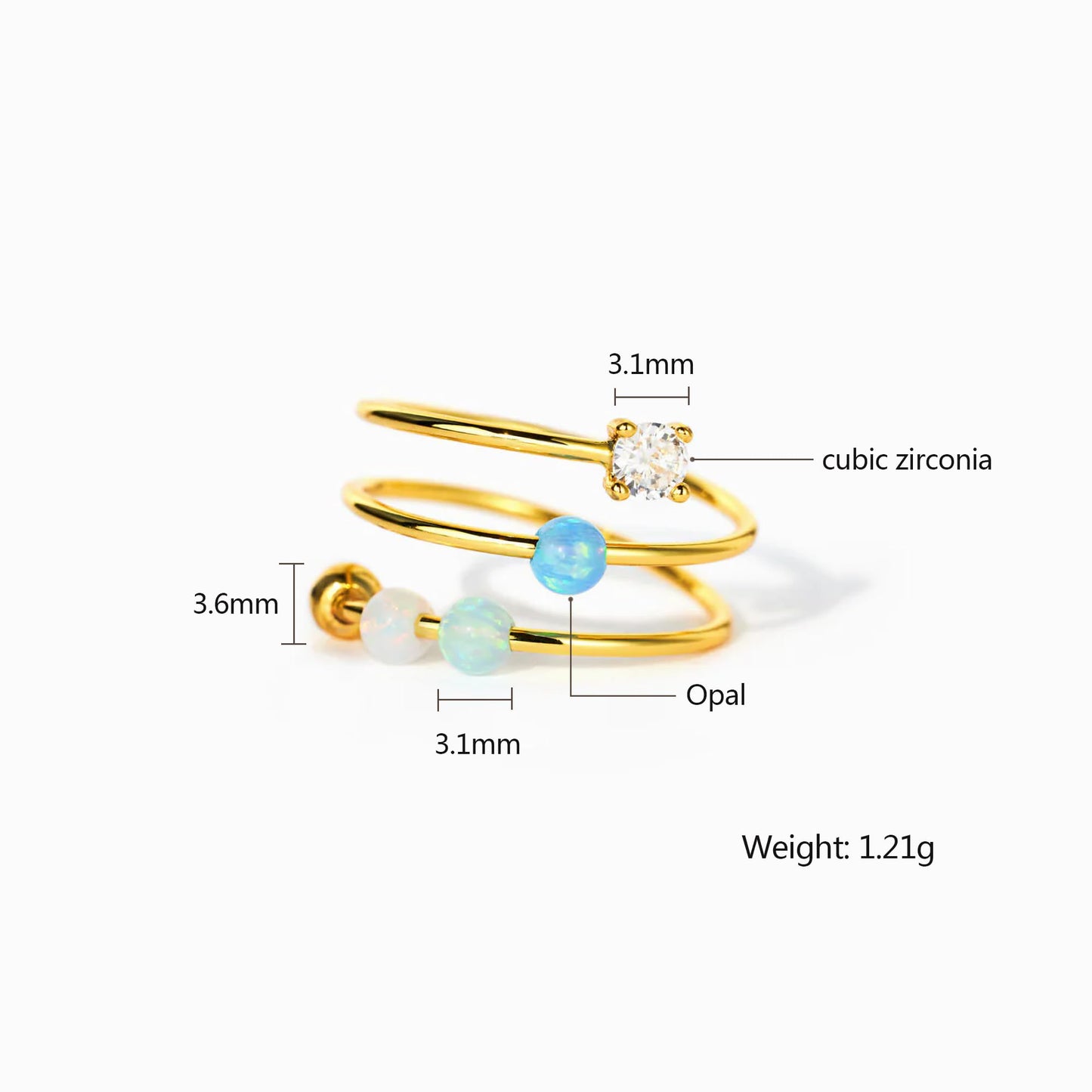 LOVECOM 14K Gold Plated Fidget Ring with Opal – Adjustable Open Spinner Ring for Women