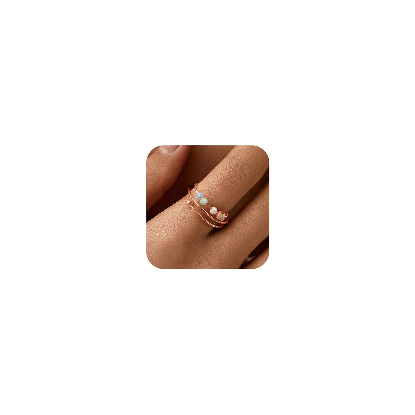 LOVECOM 14K Gold Plated Fidget Ring with Opal – Adjustable S925 Silver Spinner Ring