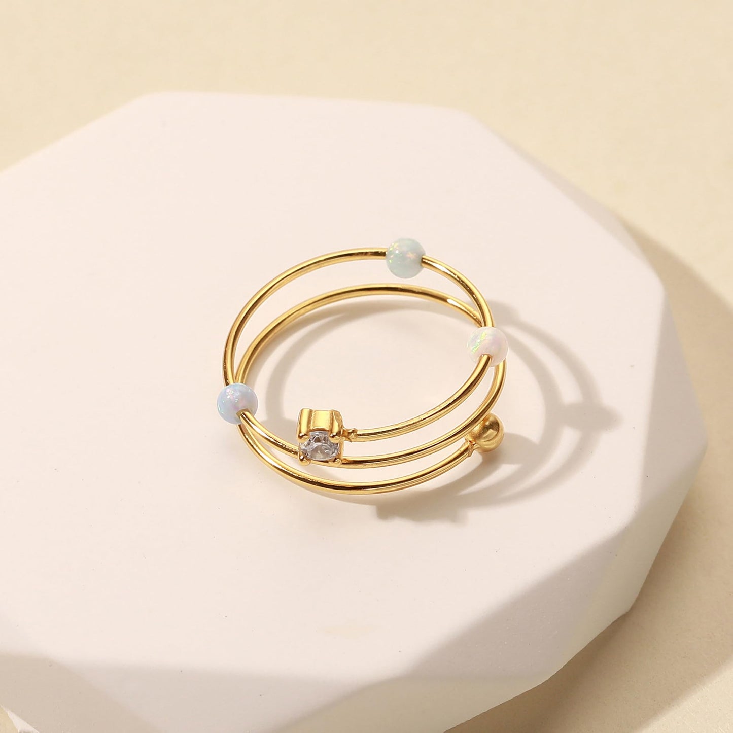 LOVECOM 14K Gold Plated Fidget Ring with Opal – Adjustable S925 Silver Spinner Ring