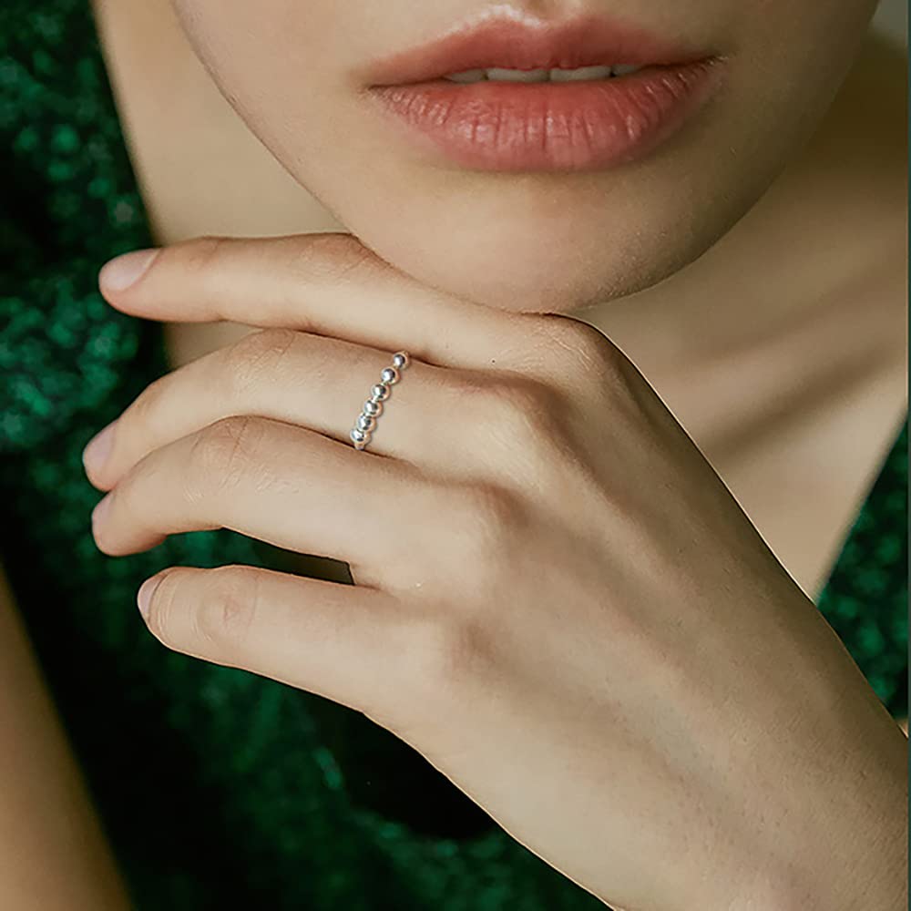 LOVECOM 925 Sterling Silver Anxiety Fidget Ring with Beads — 14K Gold Plated Spinner for Women & Men