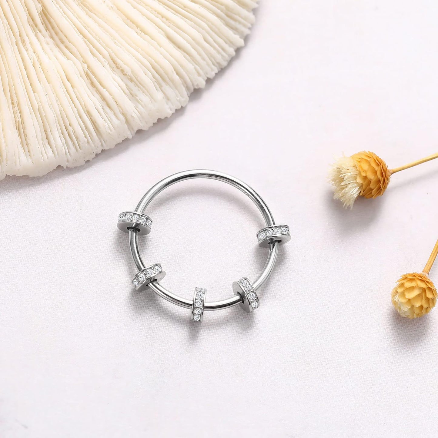 LOVECOM S925 Sterling Silver Fidget Ring – 14k Gold Plated Bead Spinner for Women