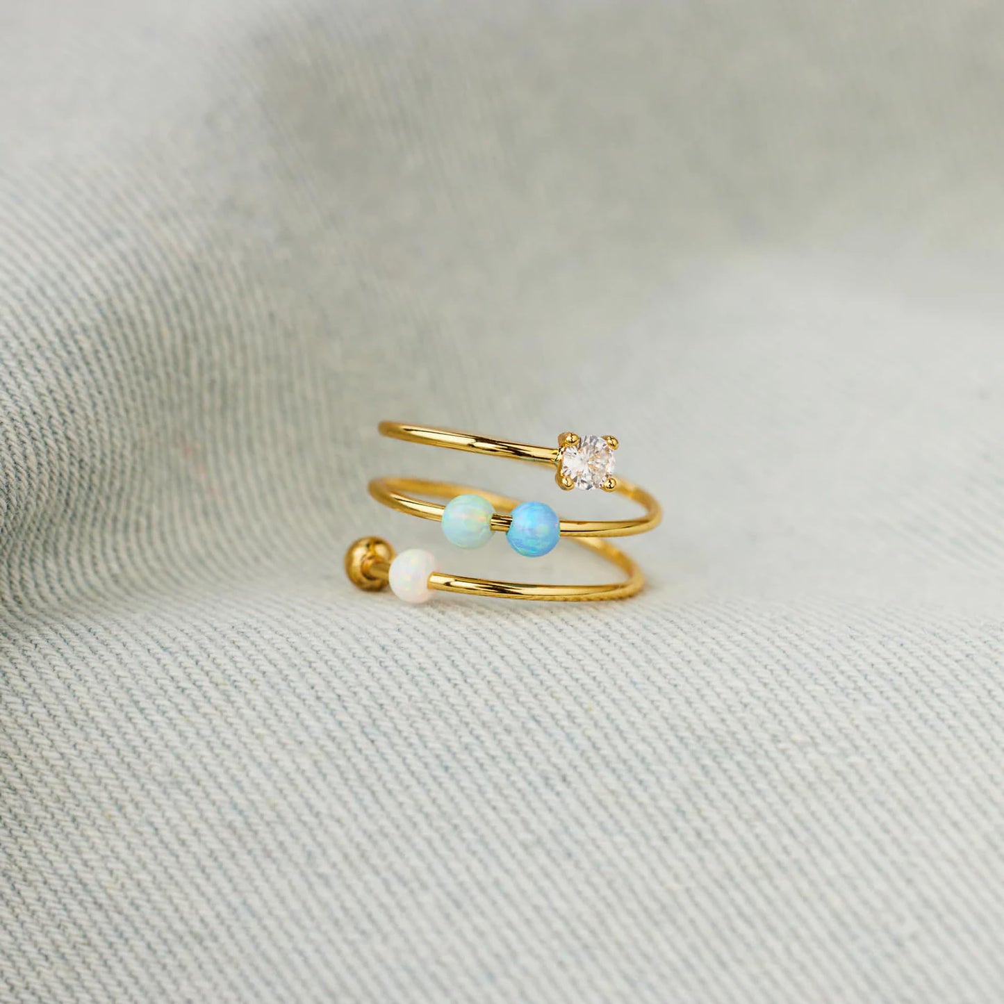 LOVECOM 14K Gold Plated Fidget Ring with Opal – Adjustable Open Spinner Ring for Women