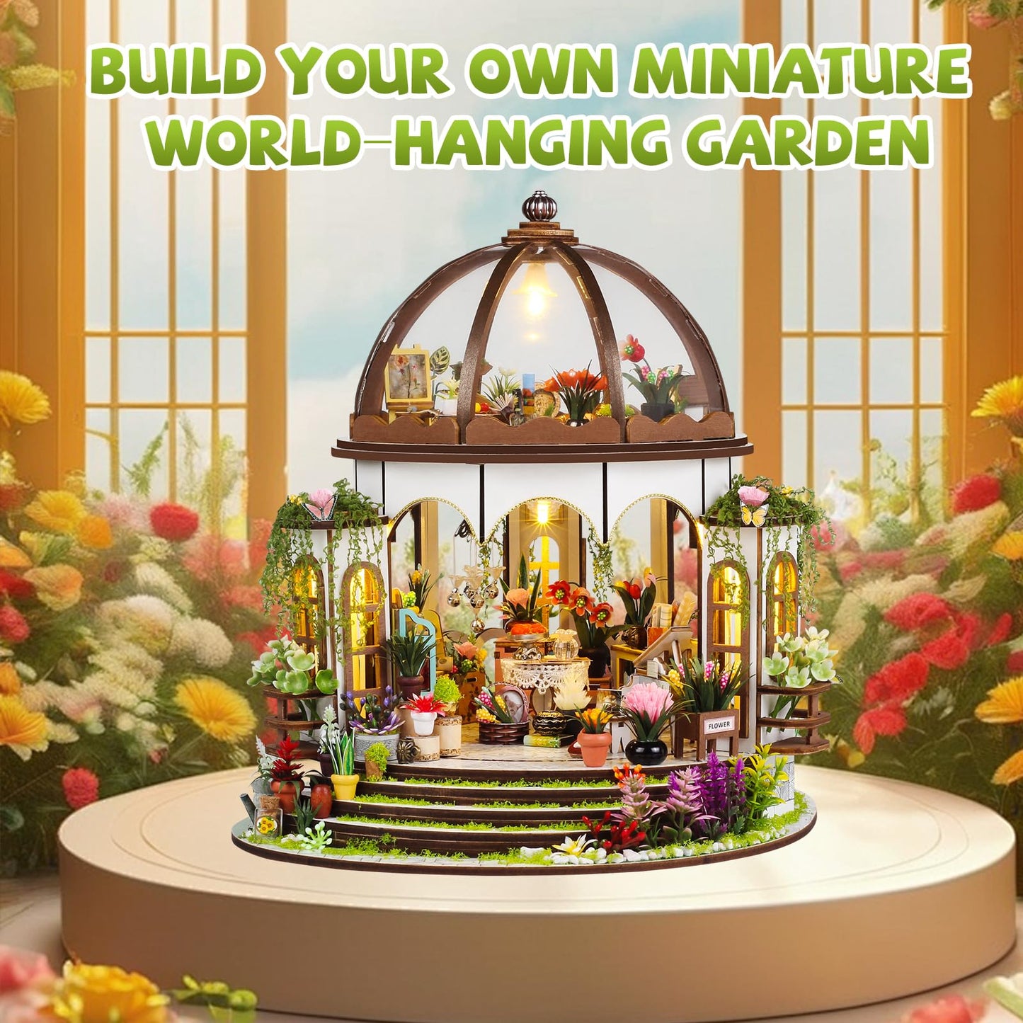 Lovelyhome DIY Miniature House Kit: Hanging Garden with LED | Dollhouse Craft for Adults & Teens