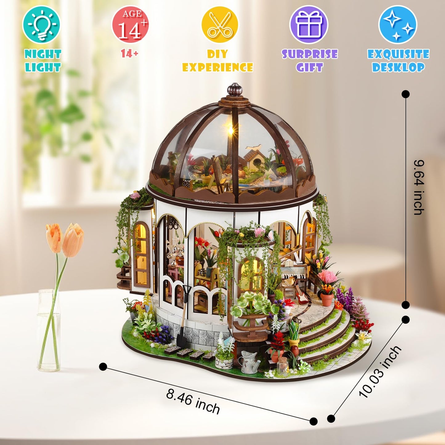 Lovelyhome DIY Miniature House Kit: Hanging Garden with LED | Dollhouse Craft for Adults & Teens