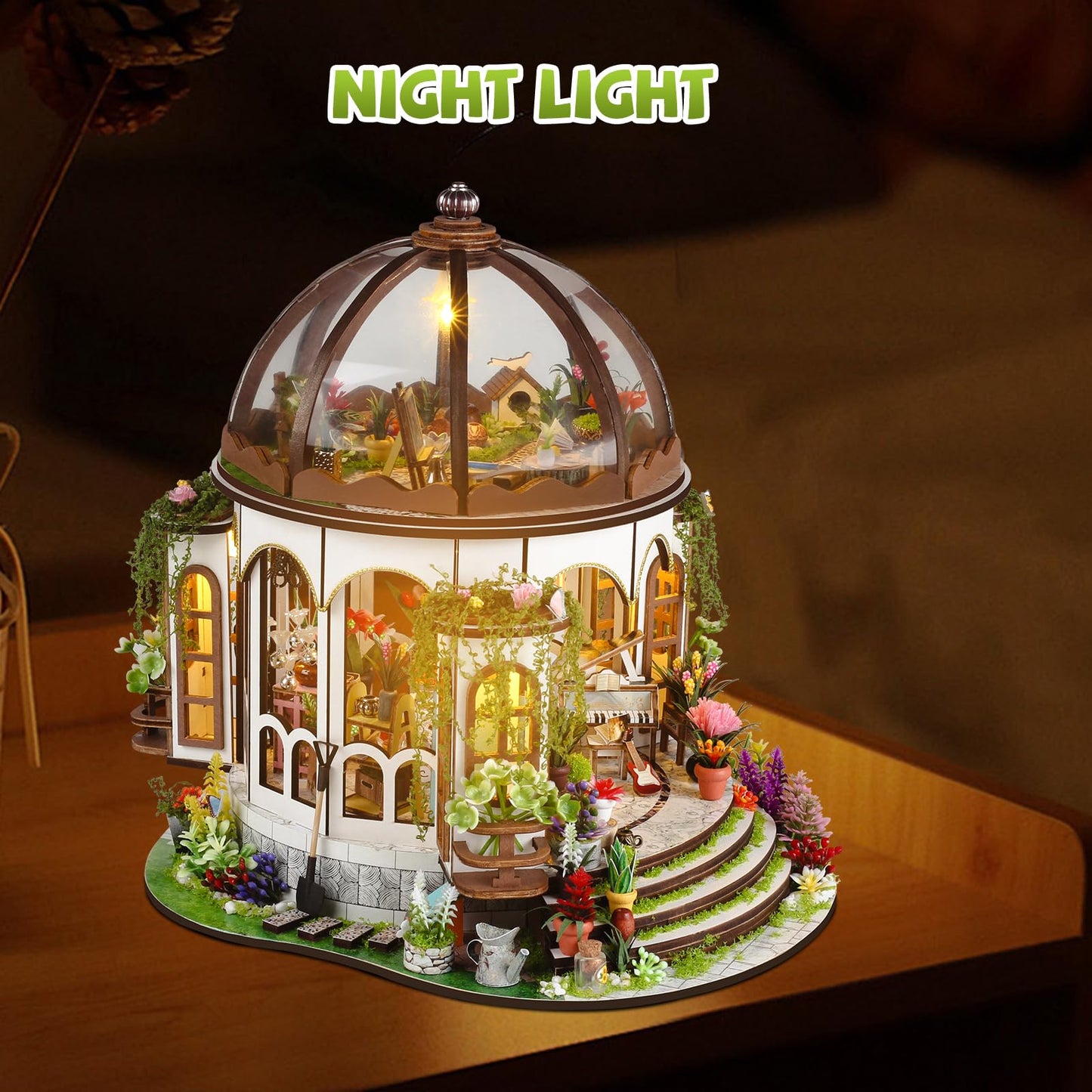 Lovelyhome DIY Miniature House Kit: Hanging Garden with LED | Dollhouse Craft for Adults & Teens