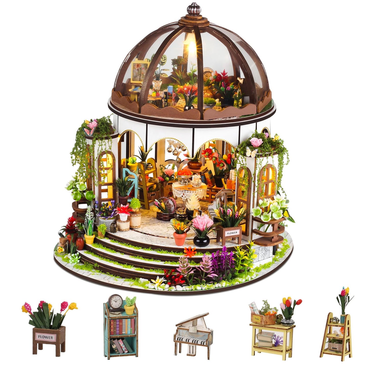 Lovelyhome DIY Miniature House Kit: Hanging Garden with LED | Dollhouse Craft for Adults & Teens