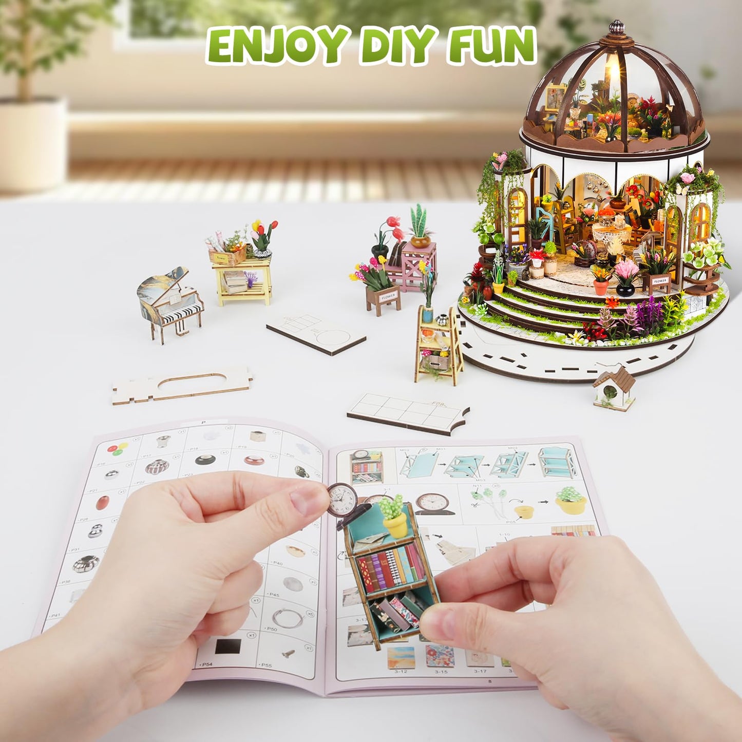 Lovelyhome DIY Miniature House Kit: Hanging Garden with LED | Dollhouse Craft for Adults & Teens