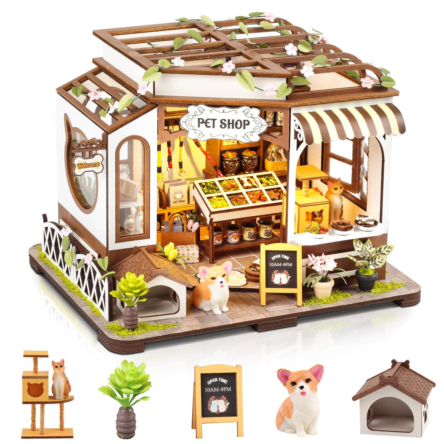 Lovelyhome DIY Miniature House Kit – Tiny Pet Shop with LED & Furniture