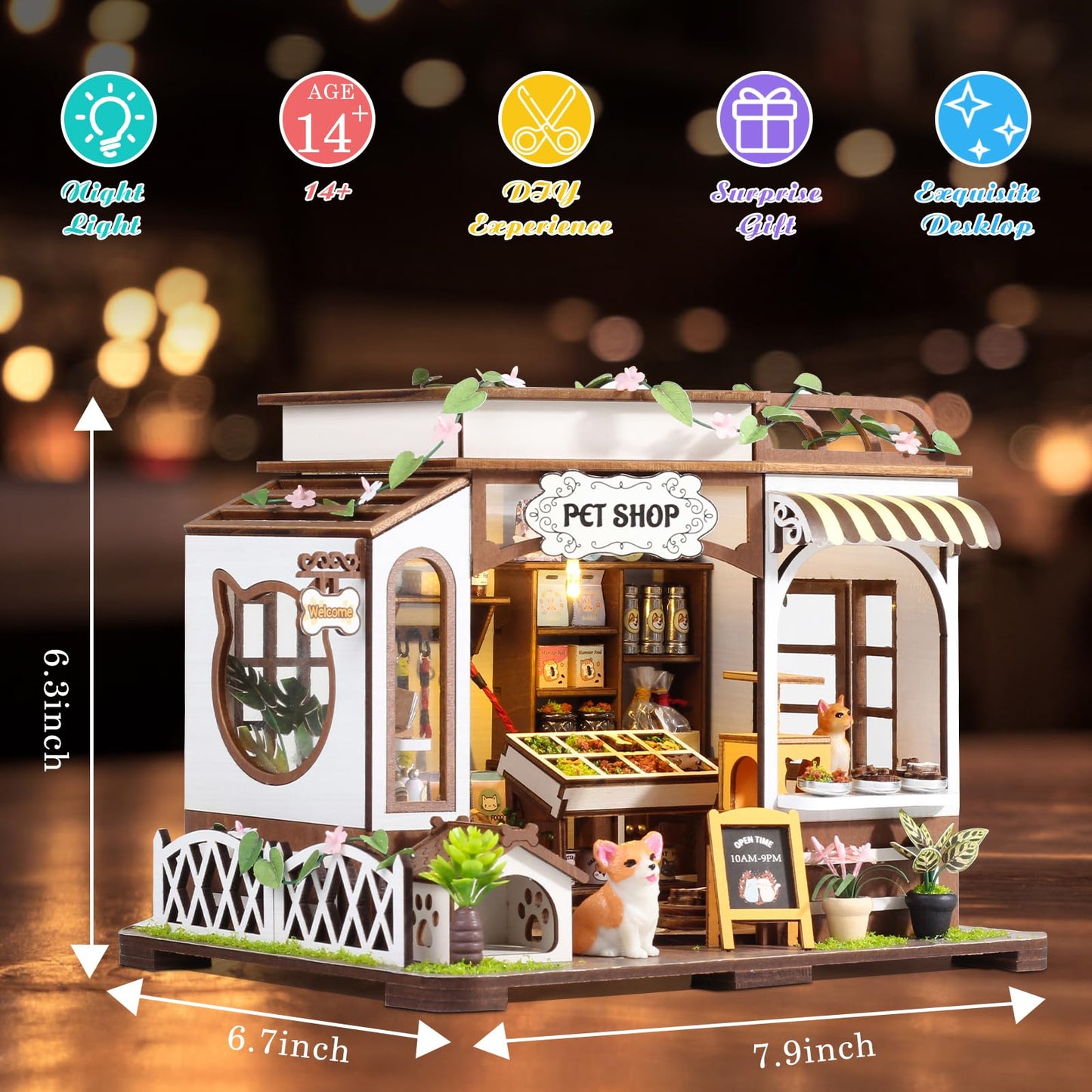 Lovelyhome DIY Miniature House Kit – Tiny Pet Shop with LED & Furniture