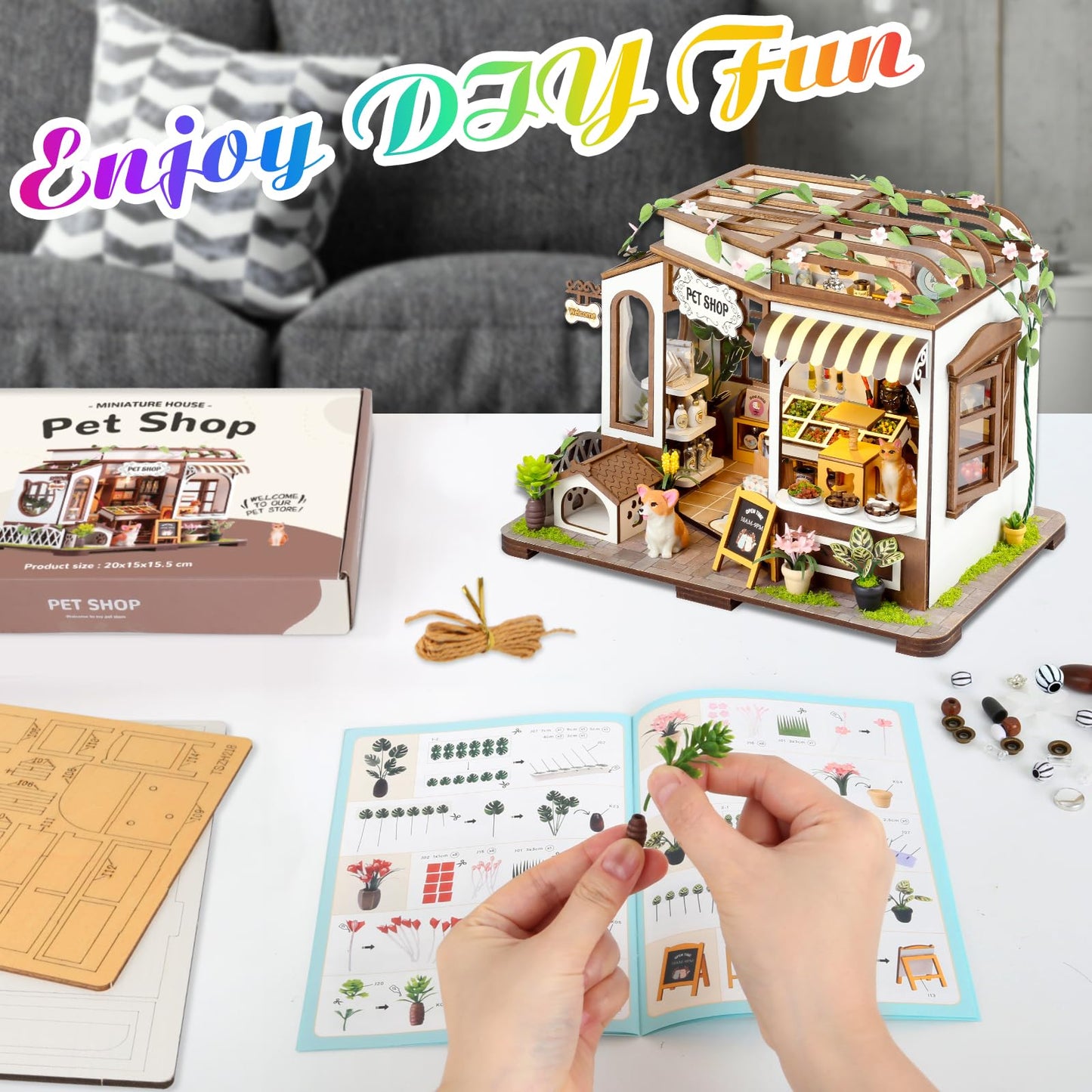Lovelyhome DIY Miniature House Kit – Tiny Pet Shop with LED & Furniture