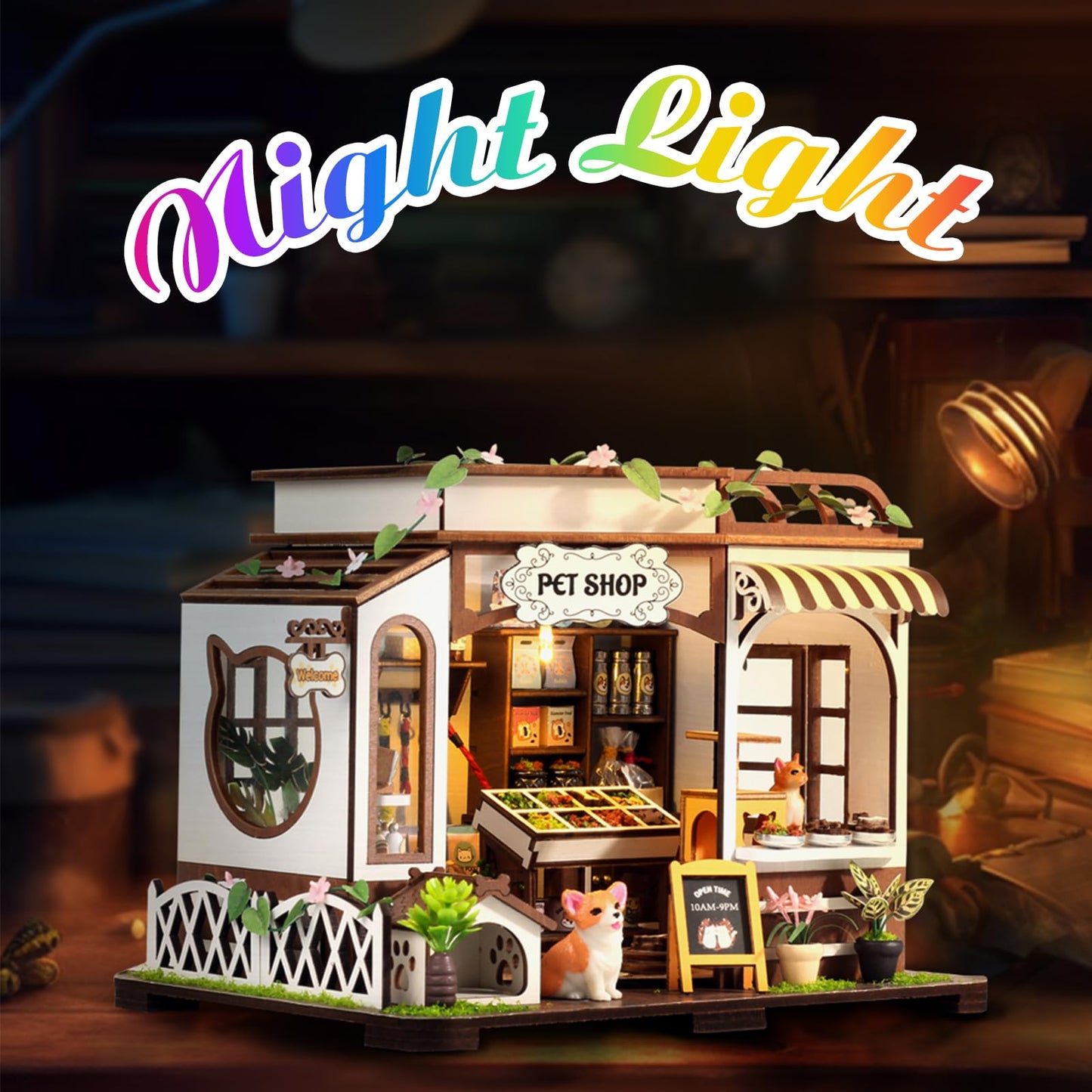 Lovelyhome DIY Miniature House Kit – Tiny Pet Shop with LED & Furniture