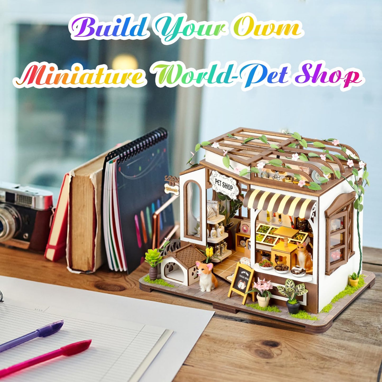 Lovelyhome DIY Miniature House Kit – Tiny Pet Shop with LED & Furniture