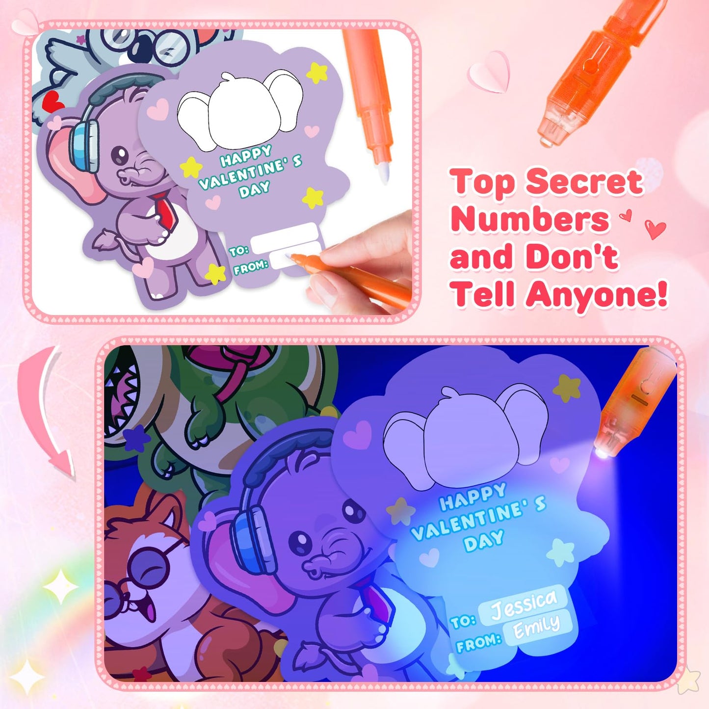 LovelyJn Valentines Day Gifts for Kids — 28 Invisible Ink Pens with Cards