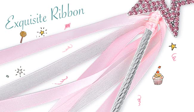 Lovelyshop Pink Crystal Star Fairy Wand with Ribbon – Dress-Up & Halloween Prop for Girls
