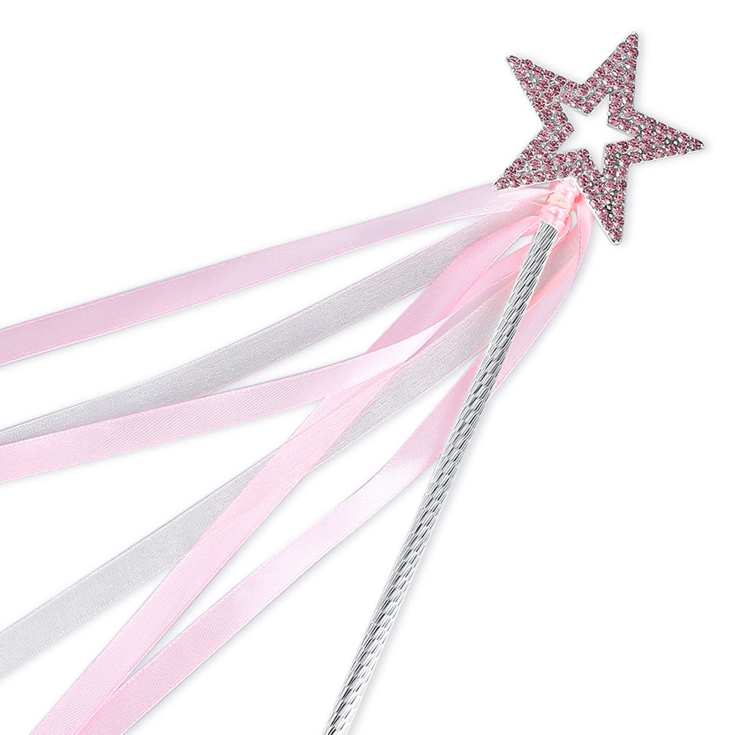 Lovelyshop Pink Crystal Star Fairy Wand with Ribbon – Dress-Up & Halloween Prop for Girls