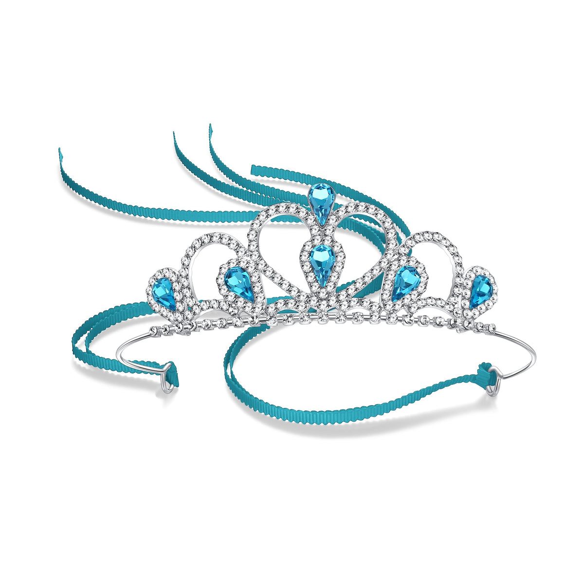 Lovelyshop Princess Tiara Crown Headband – Blue Gem, Adjustable Ribbon (Girls 5–8)