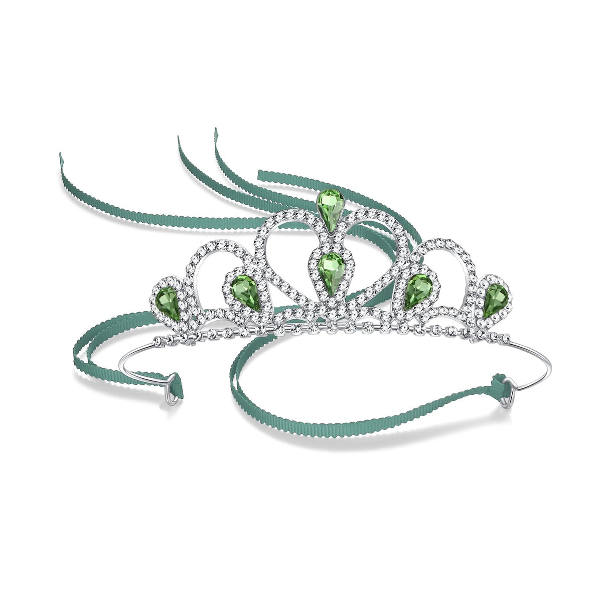 Lovelyshop Princess Tiara Crown with Green Gem – Adjustable Ribbon for Girls 5–10
