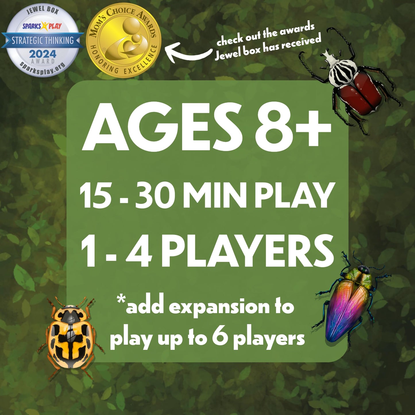 Lovemore Games Jewel Box: Family Strategy Board Game (1–4 players, 15–30 min, 75 unique beetles)
