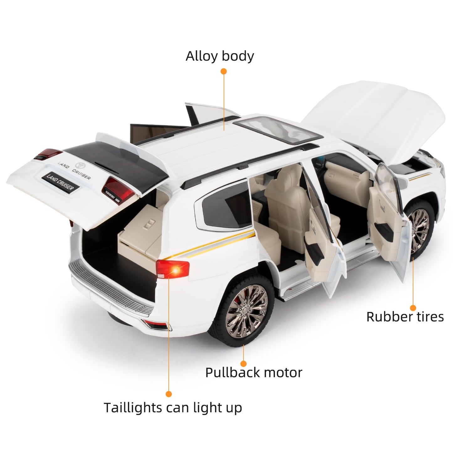LOVEPOSELY 1:18 LC300 Diecast Car with Lights & Sounds – White