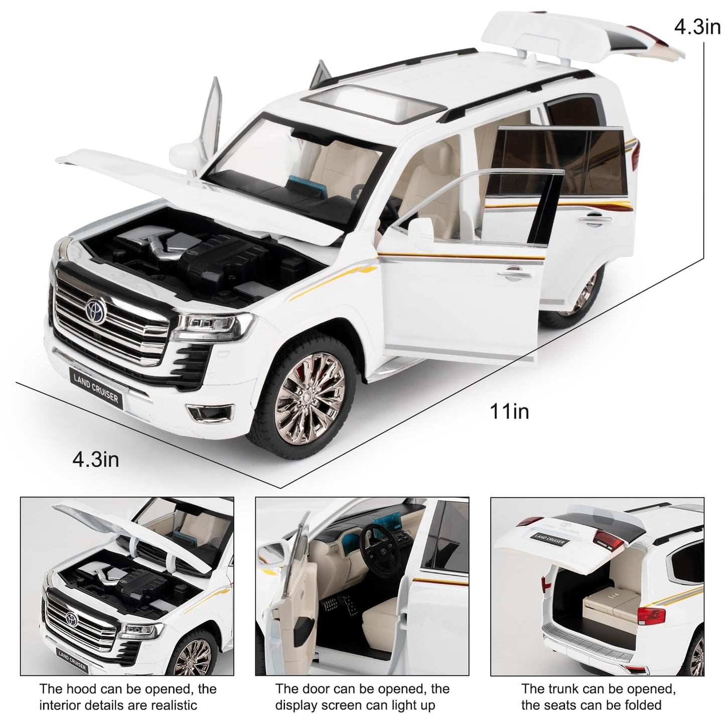 LOVEPOSELY 1:18 LC300 Diecast Car with Lights & Sounds – White