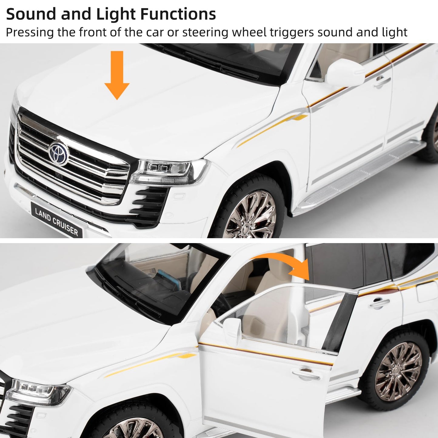 LOVEPOSELY 1:18 LC300 Diecast Car with Lights & Sounds – White