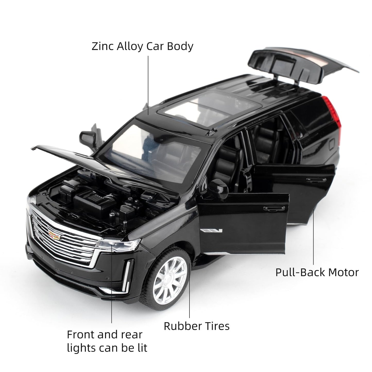 LOVEPOSELY 1:32 Escalade Diecast Model – Pull-Back Car with Sound and Lights
