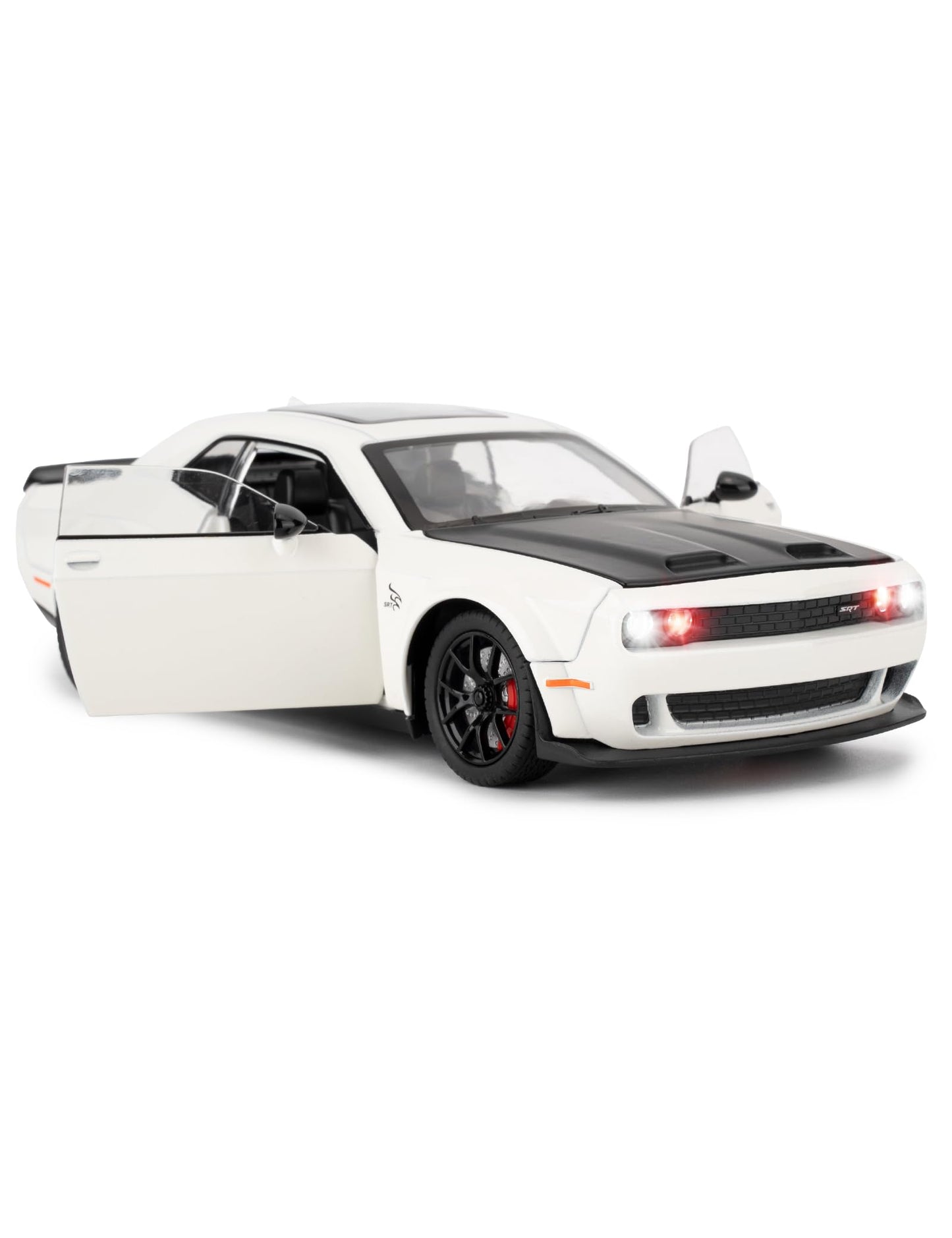 LOVEPOSELY 1/24 Dodge Challenger SRT Hellcat Die-Cast Car with Lights & Sounds – Pull-Back Model