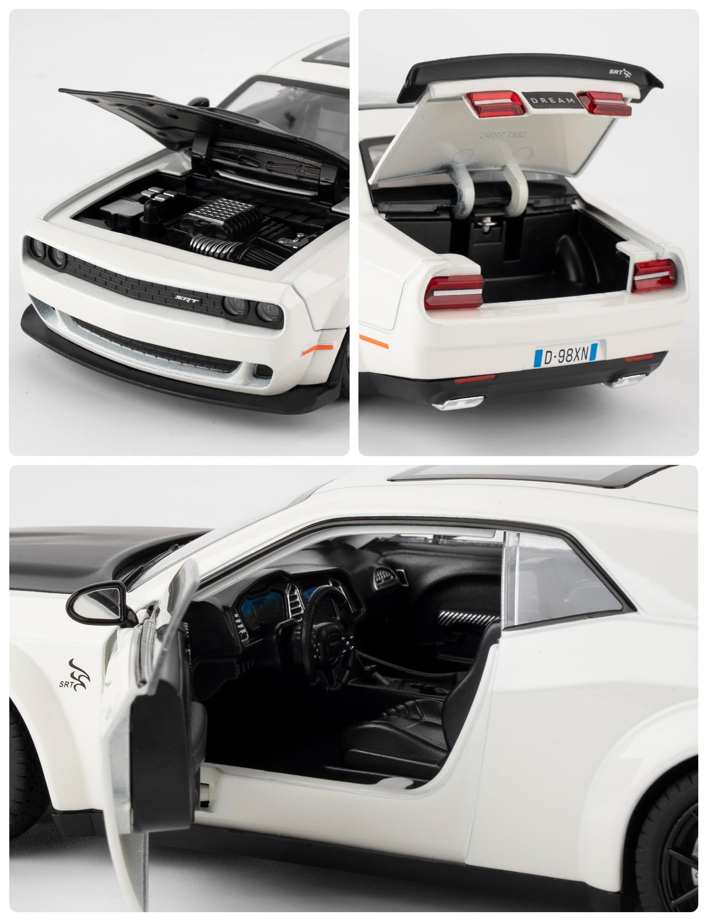 LOVEPOSELY 1/24 Dodge Challenger SRT Hellcat Die-Cast Car with Lights & Sounds – Pull-Back Model
