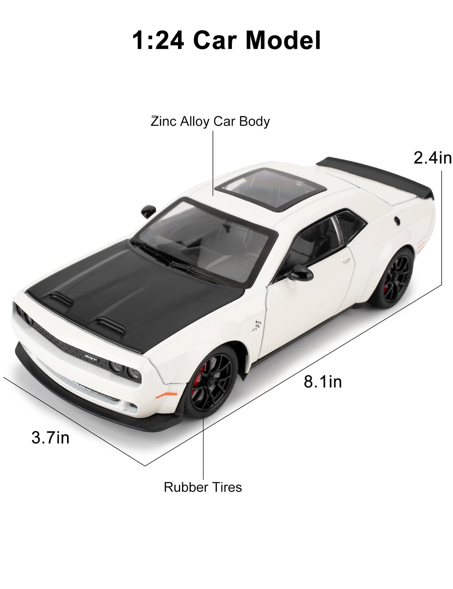 LOVEPOSELY 1/24 Dodge Challenger SRT Hellcat Die-Cast Car with Lights & Sounds – Pull-Back Model