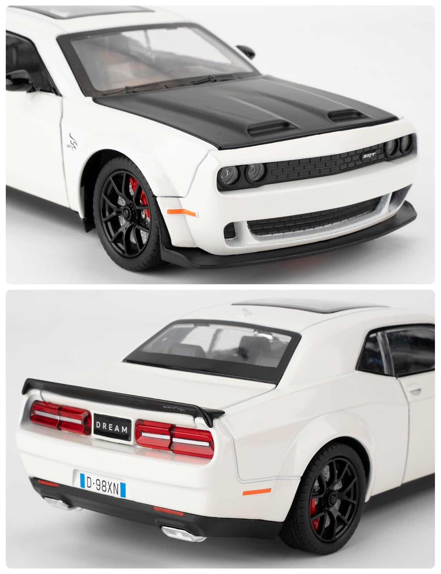 LOVEPOSELY 1/24 Dodge Challenger SRT Hellcat Die-Cast Car with Lights & Sounds – Pull-Back Model