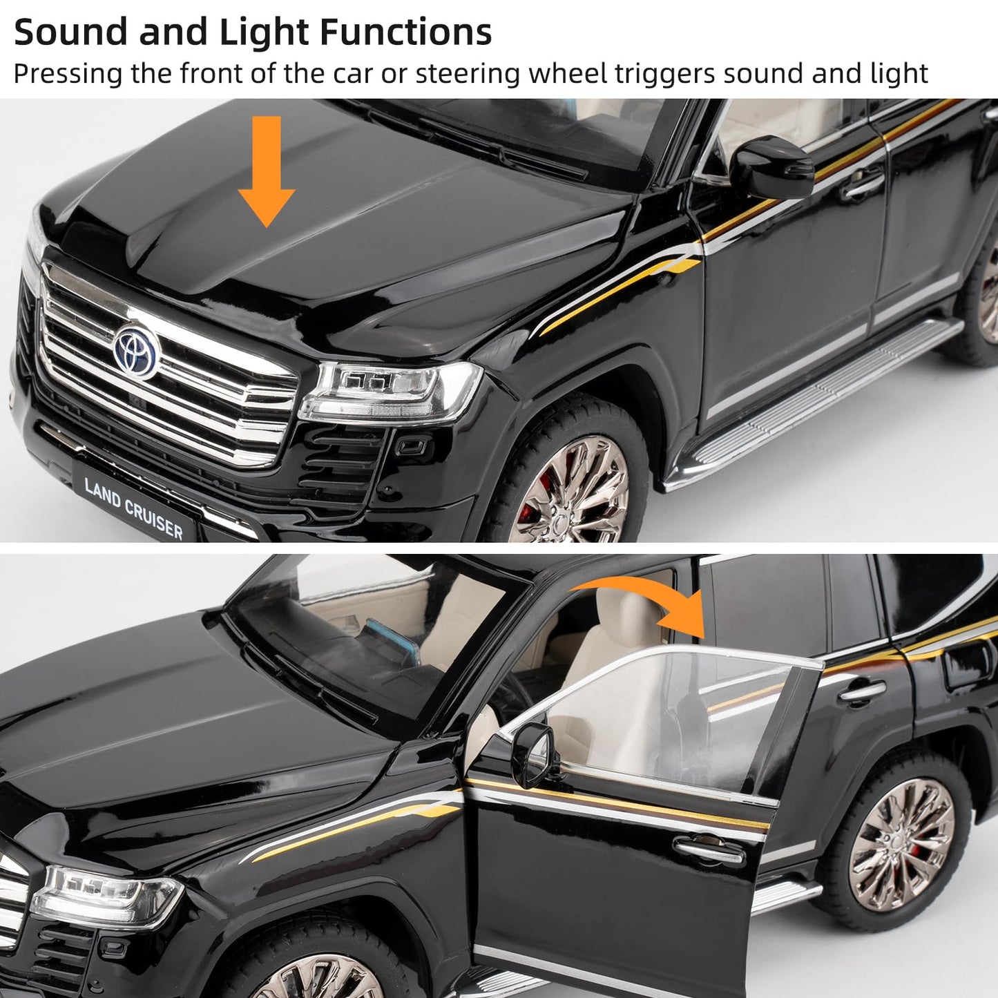 LOVEPOSELY 1:18 LC300 Diecast Model Car – Pull Back with Lights & Sounds, Black