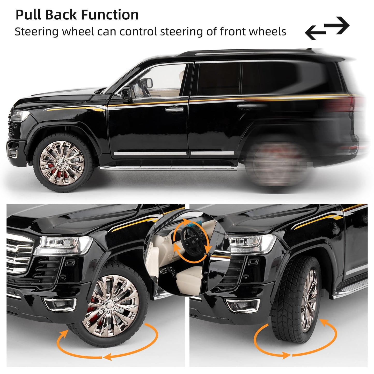 LOVEPOSELY 1:18 LC300 Diecast Model Car – Pull Back with Lights & Sounds, Black