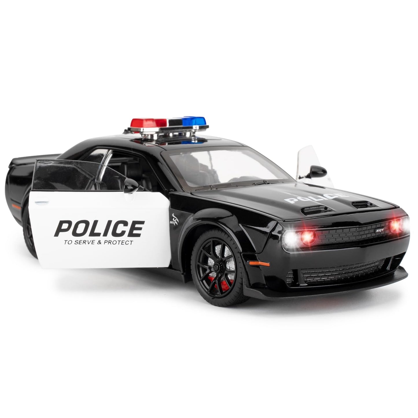 LOVEPOSELY Police Car Model 1:24 Dodge Challenger SRT Hellcat – Diecast Pull-Back with Lights and Sounds