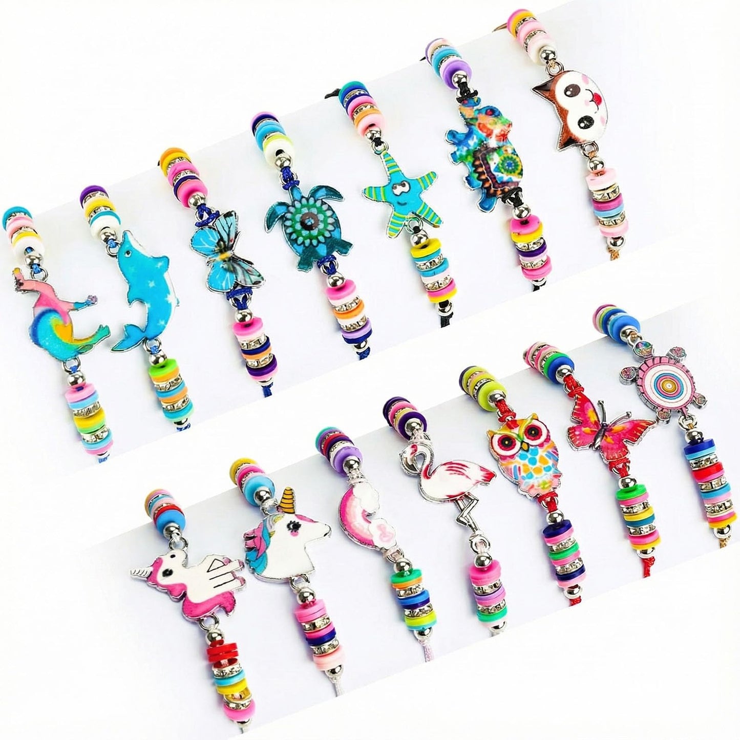 LovesTown 14 PCS Kids Bracelets – Animal Pendants, Adjustable Dress-Up Jewelry Set