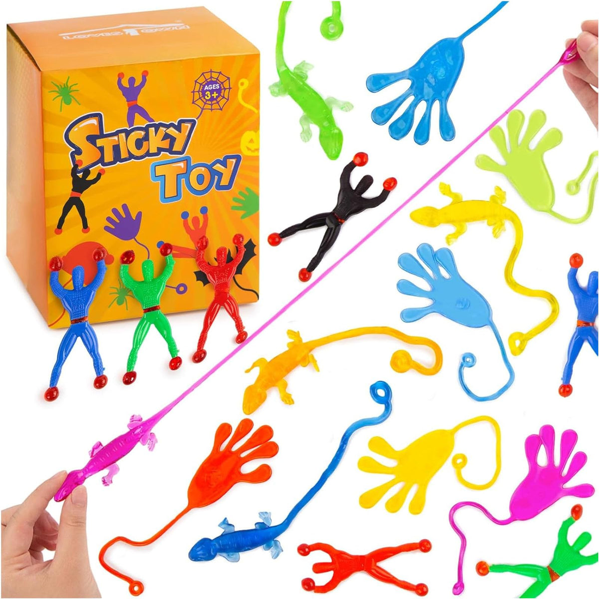 LovesTown 48PCS Party Favors for Kids – 16 Wall Climbers, 16 Sticky Hands & 16 Stretchy Lizards | Classroom Prizes & Stocking Stuffers