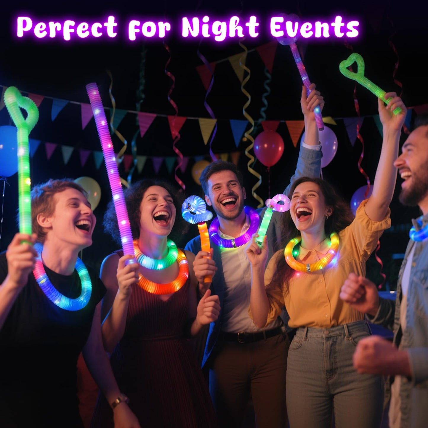 LovesTown 24Pcs Light Up Glow Sticks Pop Tubes – Glow in the Dark Party Favors for Kids