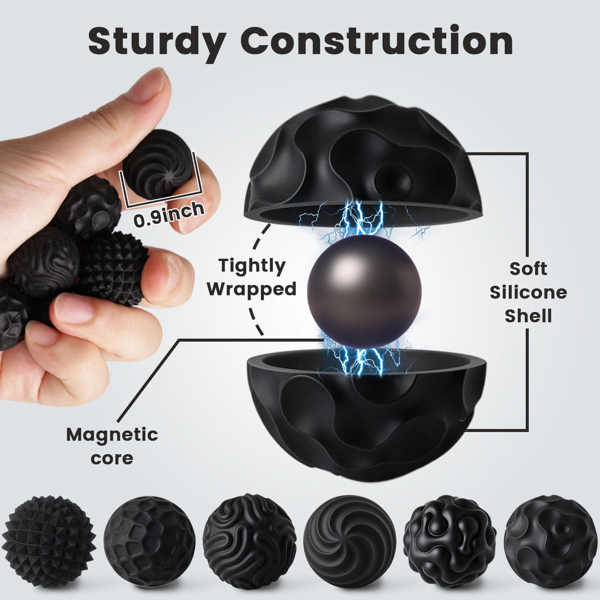 LovesTown 6-Pack Silicone Magnetic Fidget Balls — Quiet Sensory Toys for Focus & Travel