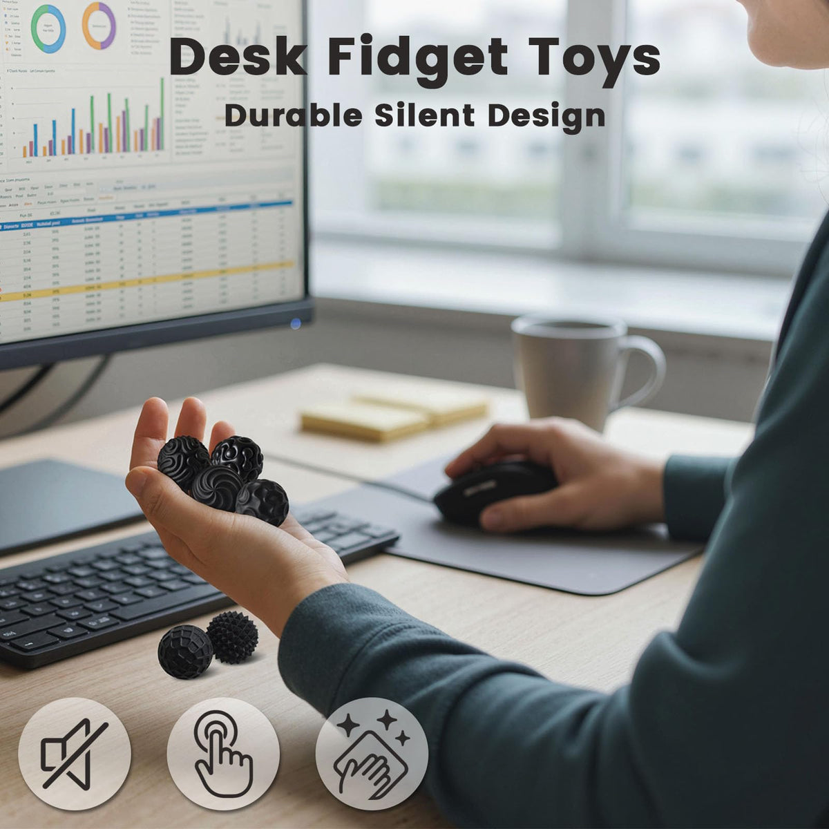 LovesTown 6-Pack Silicone Magnetic Fidget Balls — Quiet Sensory Toys for Focus & Travel