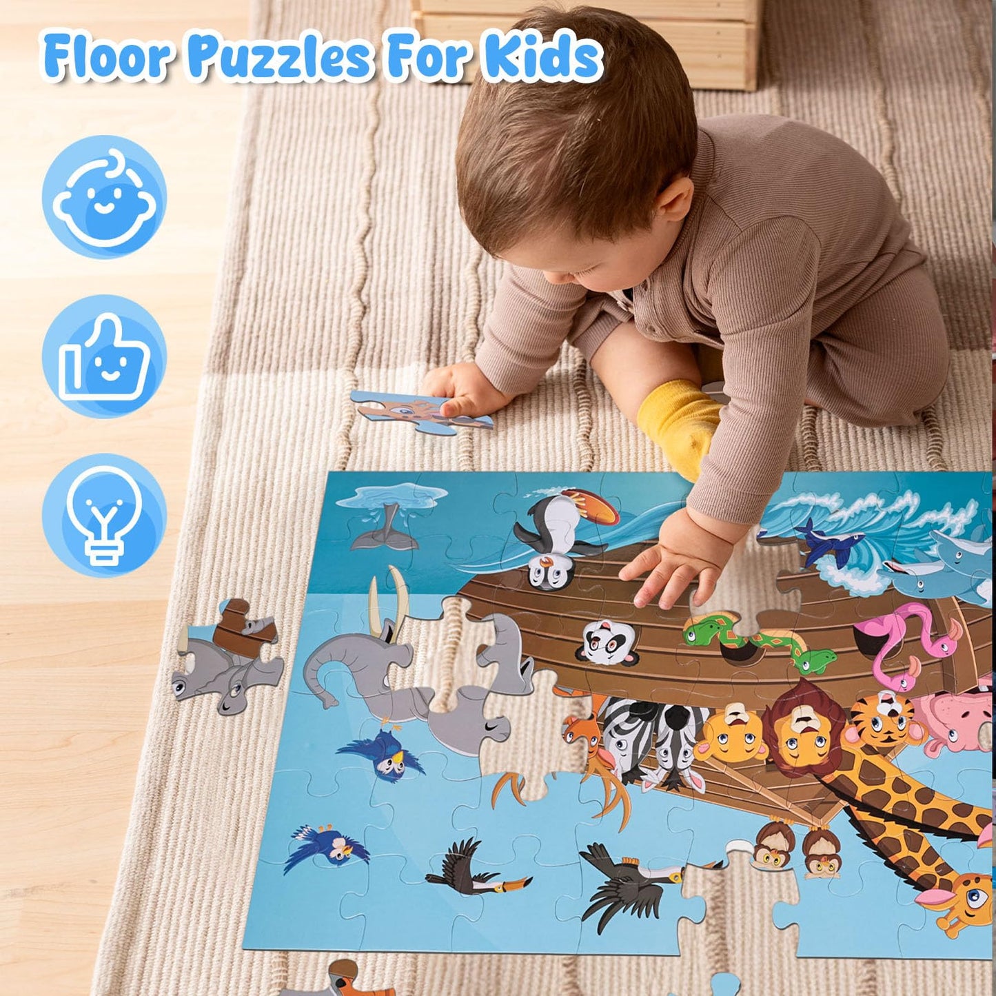 LovesTown Floor Puzzle for Kids – Jumbo Animal Puzzle, 48 Pieces, 3 x 2 ft