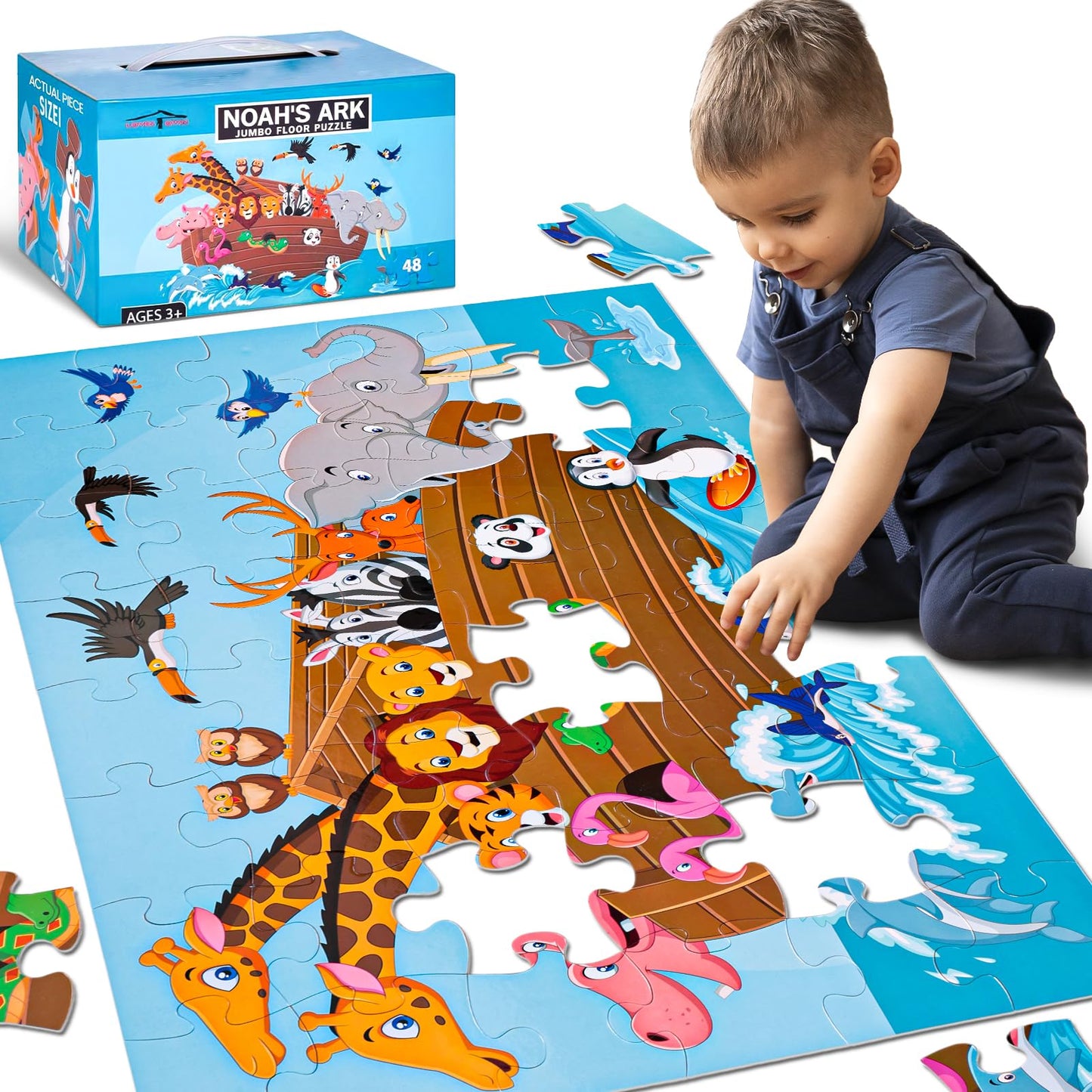 LovesTown Floor Puzzle for Kids – Jumbo Animal Puzzle, 48 Pieces, 3 x 2 ft