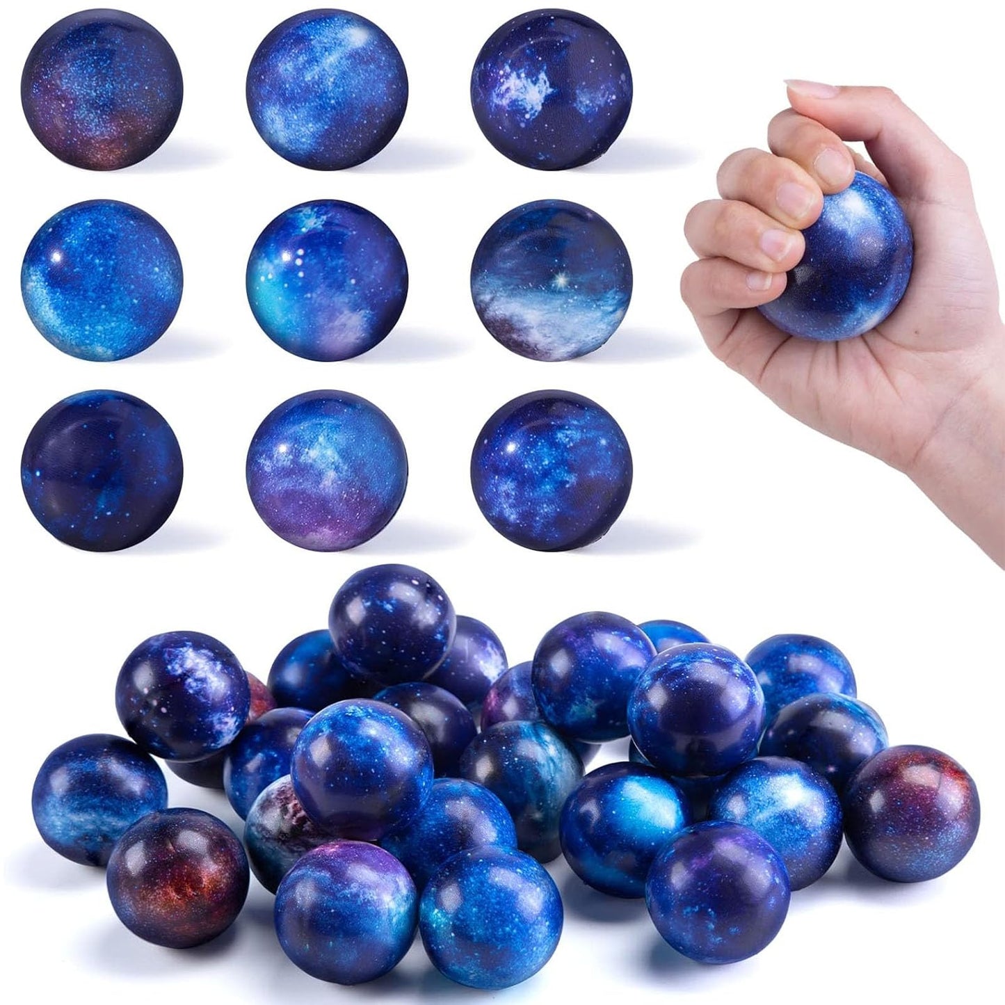 LovesTown Galaxy Stress Balls Bulk — 50 Pack, 2-Inch Foam Squeeze Toys for Relief