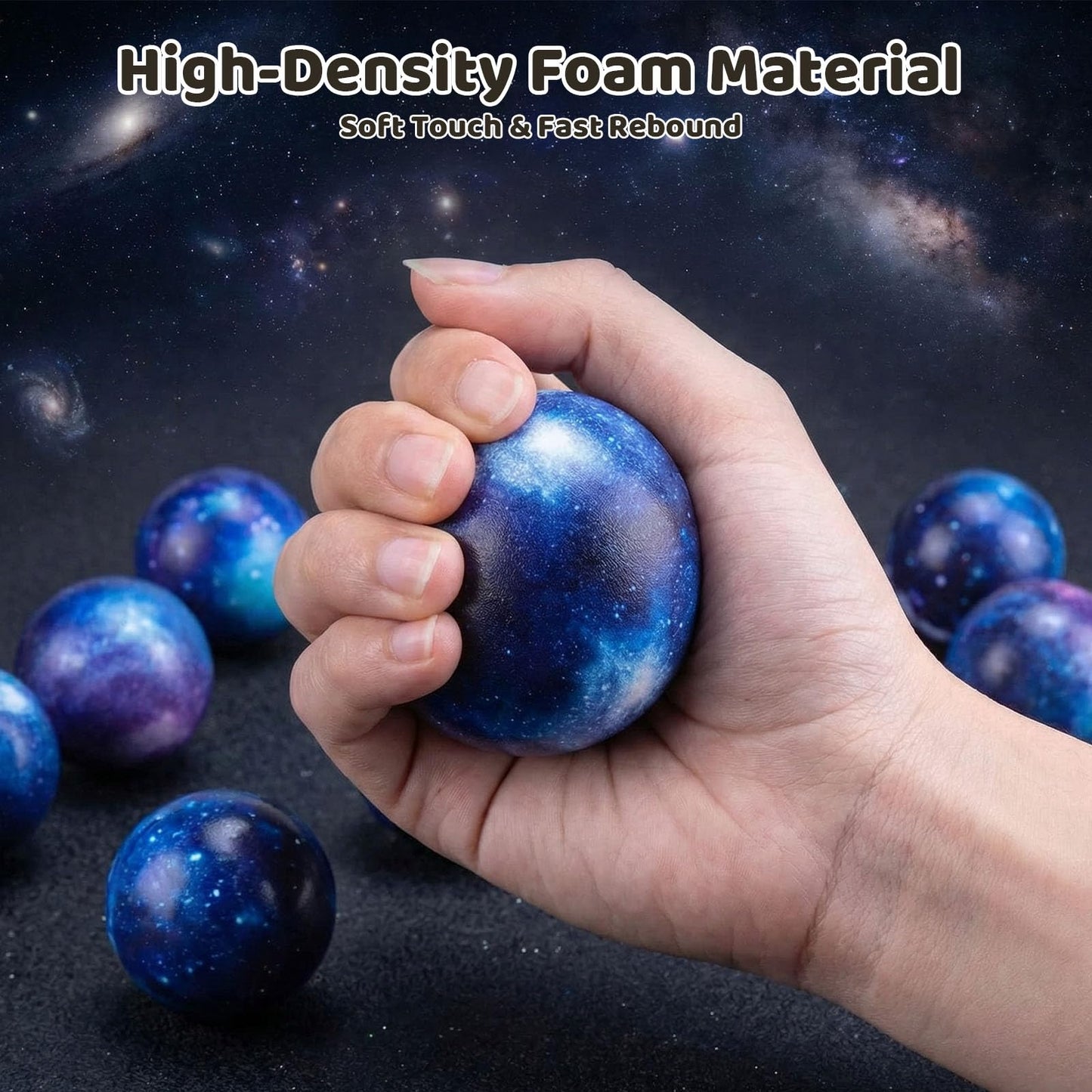 LovesTown Galaxy Stress Balls Bulk — 50 Pack, 2-Inch Foam Squeeze Toys for Relief