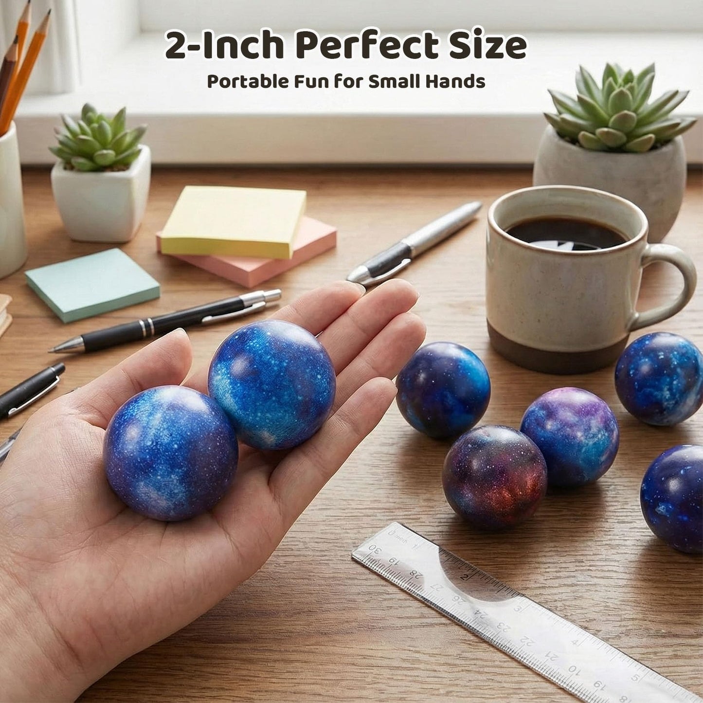 LovesTown Galaxy Stress Balls Bulk — 50 Pack, 2-Inch Foam Squeeze Toys for Relief