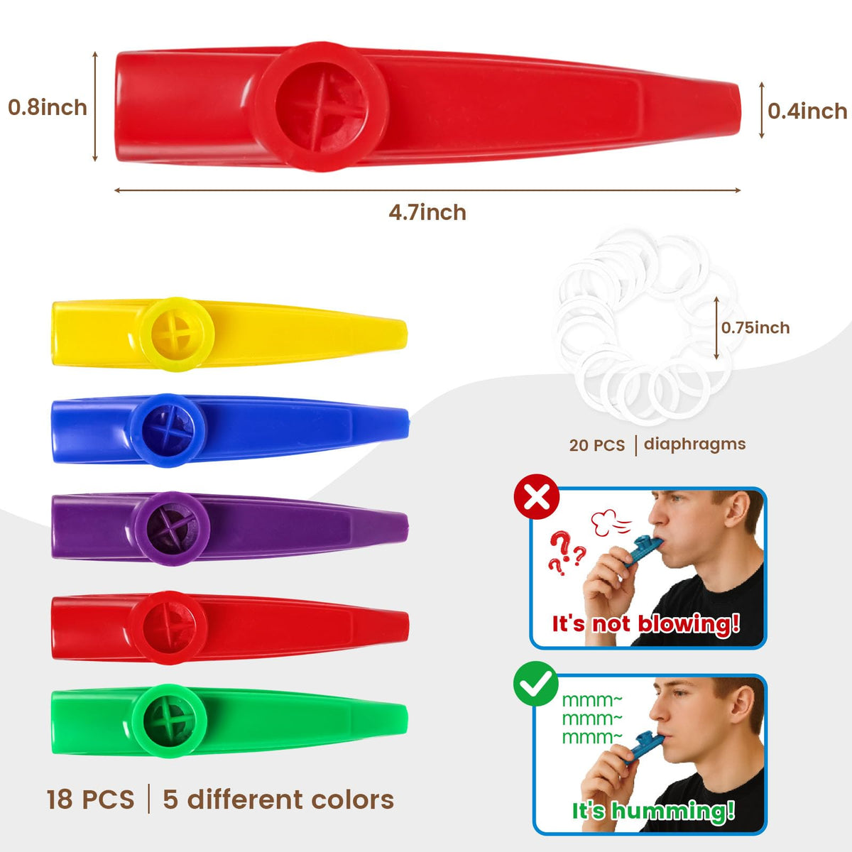 LovesTown Kazoo 18-Piece Bulk Set – Colorful Party Favors & Classroom Instruments