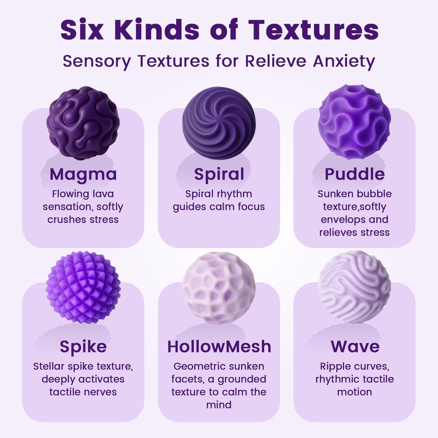 LovesTown 6PCS Silicone Magnetic Fidget Balls – Textured Stress Relief Toys (Purple)
