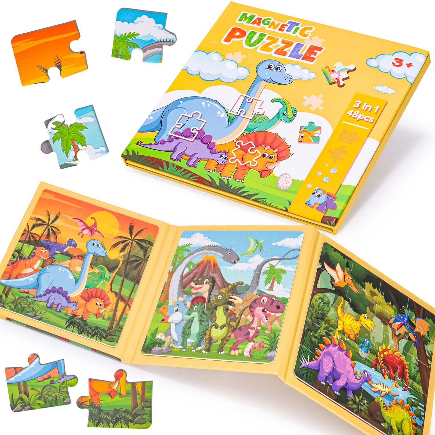 LovesTown Magnetic Puzzles Book for Toddlers – 48-Piece Dinosaur Travel Activity Set