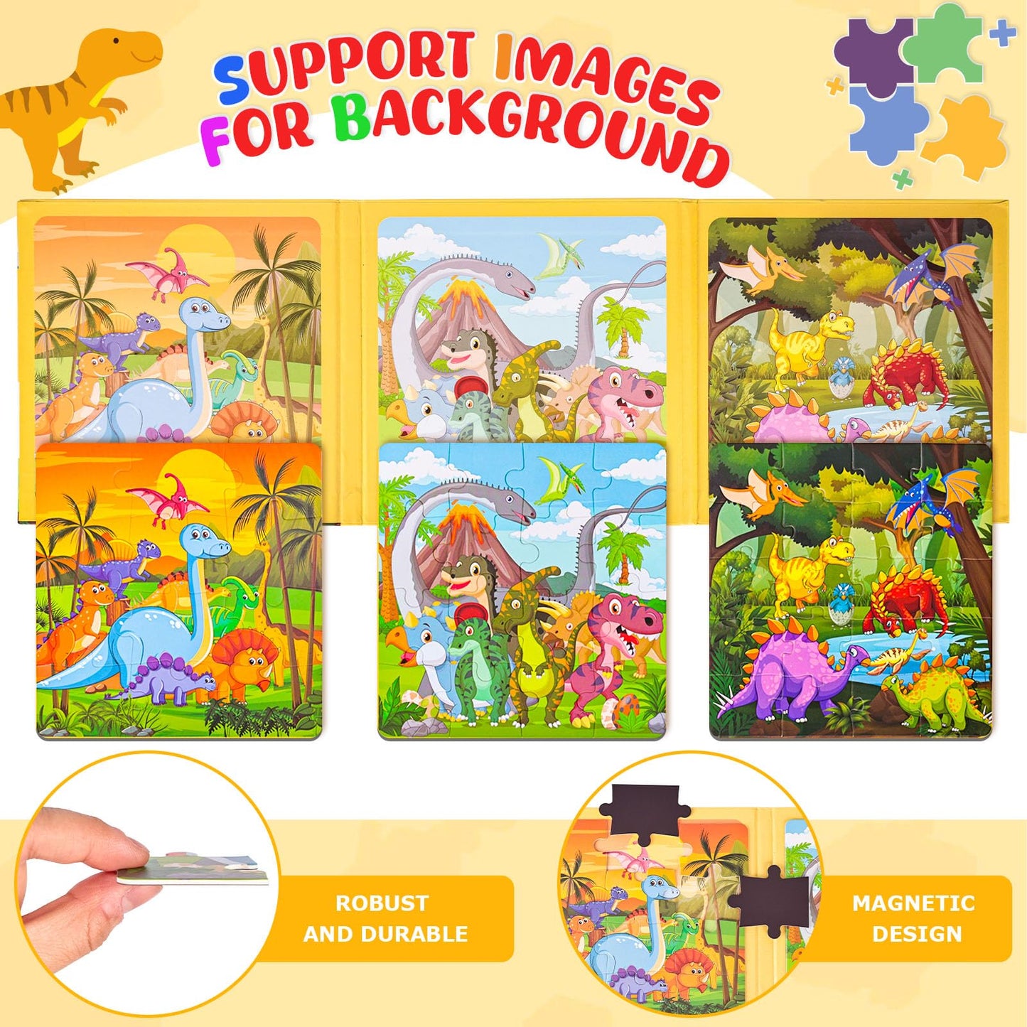 LovesTown Magnetic Puzzles Book for Toddlers – 48-Piece Dinosaur Travel Activity Set