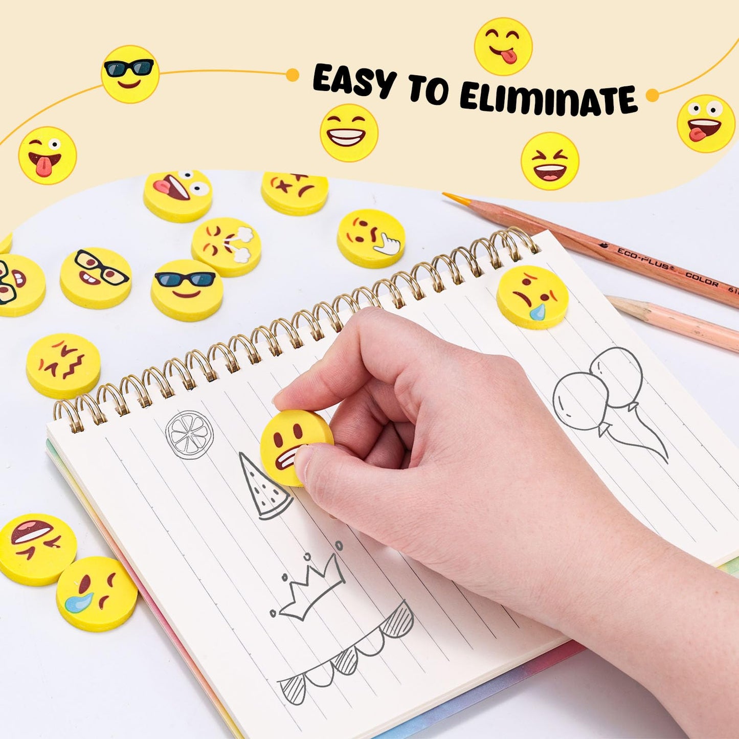LovesTown Mini Erasers Bulk – 60 Fun Emoticon Erasers for Kids