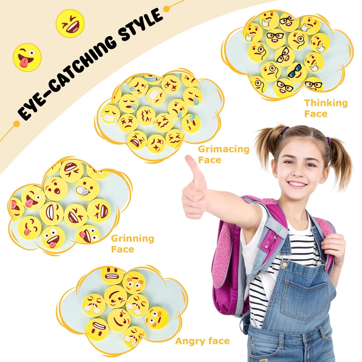 LovesTown Mini Erasers Bulk – 60 Fun Emoticon Erasers for Kids