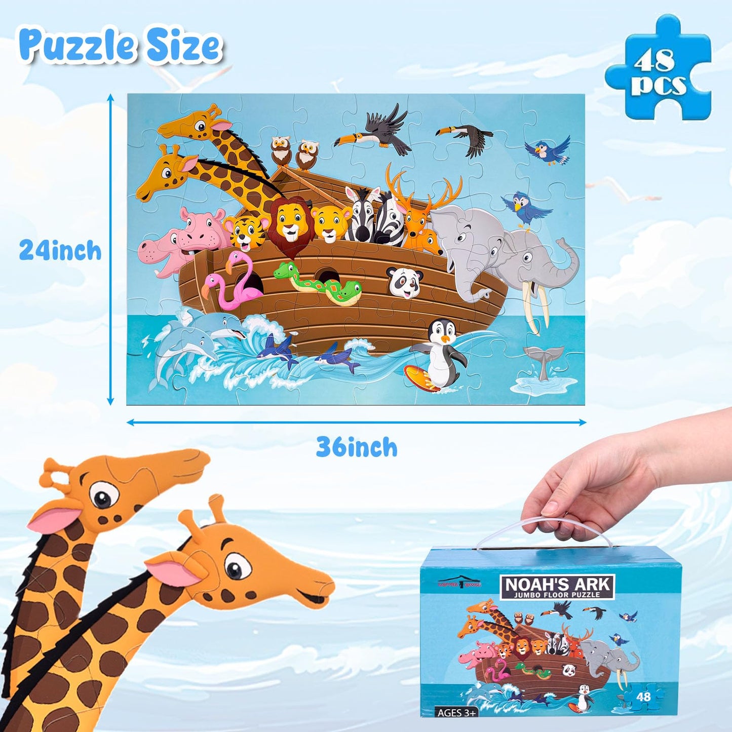 LovesTown Floor Puzzle for Kids – Jumbo Animal Puzzle, 48 Pieces, 3 x 2 ft